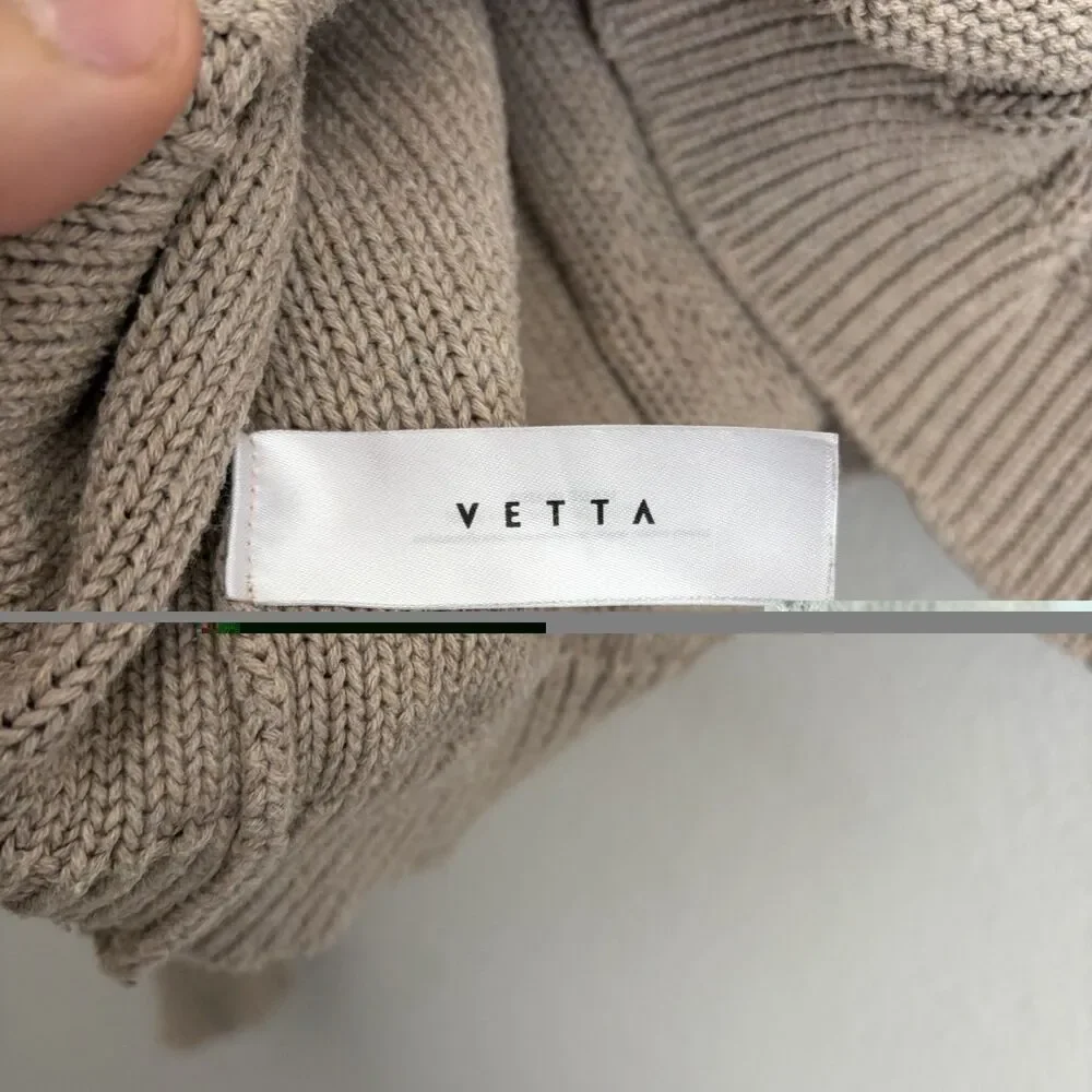 VETTA Cable Knit Turtleneck Cardigan Size M Taupe